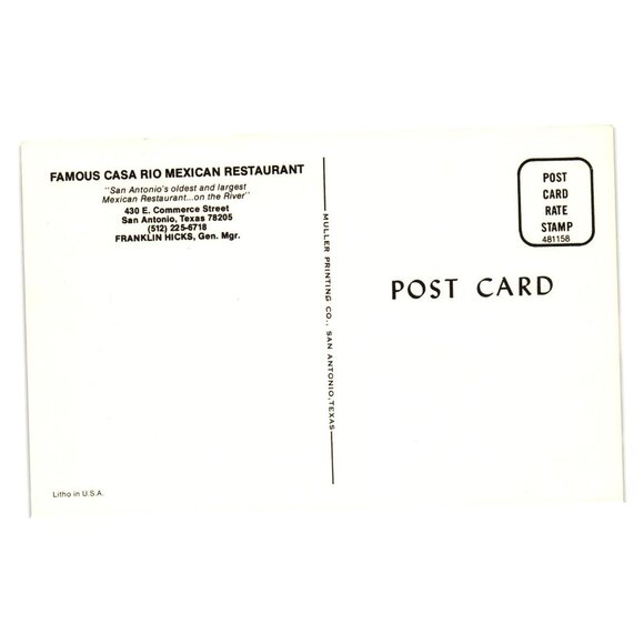 Vintage Casa Rio Mexican Restaurant Postcard San Antonio TX Scenic View Boats - Picture 2 of 2